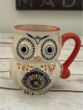 Earthbound Trading Company Hand-Painted Mandala Owl Ceramic Mug